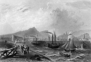 Leith Pier and Harbour, kaiverrus Robert Wallis, n. 1820 tekijältä William Henry Bartlett