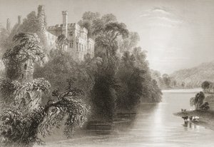 Lismoren linna, Lismore, Waterfordin kreivikunta, Irlanti, George Virtuen teoksesta "Scenery and Antiquities of Ireland", 1860-luku tekijältä William Henry Bartlett
