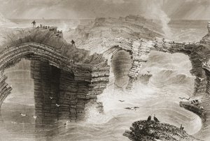 Natural Bridges lähellä Kilkeeä, Claren kreivikunnassa, Irlannissa, elokuvasta "Scenery and Antiquities of Ireland" on George Virtue, 1860-luku tekijältä William Henry Bartlett