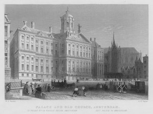 Palatsi ja vanha kirkko, Amsterdam (kaiverrus) tekijältä William Henry Bartlett