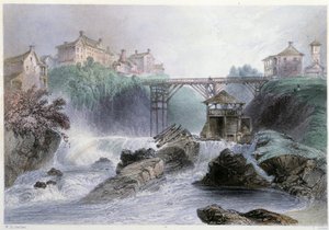 Pont à Sherbrooke - William Henry Bartlettin kuvittamassa ”” Kanadan maisemakuvassa”, toim. George Virtue tekijältä William Henry Bartlett