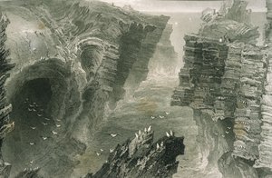 Puffin Hole Kilkeessä, Claren kreivikunnassa, Irlannissa George Virtuen teoksesta Scenery and Antiquities in Ireland, 1860 tekijältä William Henry Bartlett
