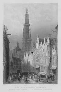 The Egg-Market, Antwerpen (kaiverrus) tekijältä William Henry Bartlett