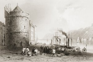 The Quay Waterfordissa, Irlannissa, George Virtuen "Scenery and Antiquities of Ireland", 1860-luku tekijältä William Henry Bartlett