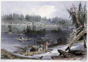 Transport du bois à "" les Chats"" - Bartlett W. H.:n "" Kanadan maisemassa kuvitettuna"" tekijältä William Henry Bartlett