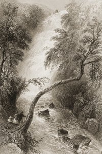 Turcin vesiputous, Killarneyn kreivikunta, Irlanti, George Virtuen "Scenery and Antiquities of Ireland", 1860-luku tekijältä William Henry Bartlett