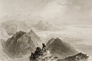 Näkymä Bantry Baylle Sugarloaf Mountainilta, Corkin kreivikunnasta, George Virtuen "Scenery and Antiquities of Ireland", 1860-luku tekijältä William Henry Bartlett