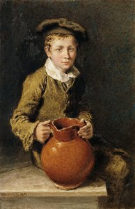 Poika istuu penkillä kannun kanssa, 1839