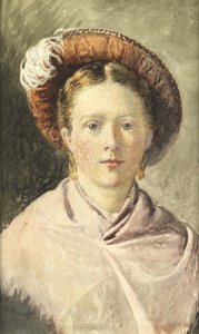 Nainen höyhenhatussa (akvarelli paperille) tekijältä William Henry Hunt