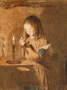 Neulan langoitus: Nuori ompelija, n. 1845 (wc paperilla) tekijältä William Henry Hunt
