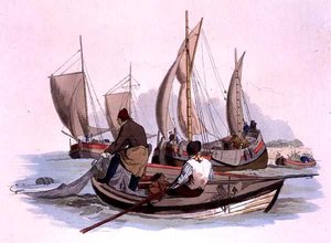 Brittiläiset kalastajat, julkaisusta Costume of Great Britain, julkaisija William Miller tekijältä William Henry Pyne
