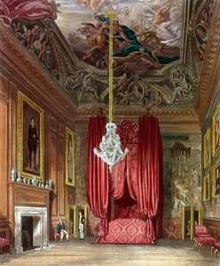 Kuningatar Marian valtiollinen vuodeosasto, Hampton Court, Pynen teoksesta "Royal Residences", 1818.