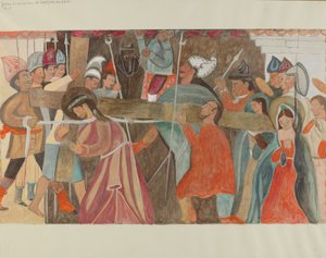 Ristin asema nro 5: Jeesusta autetaan kantamaan ristiään, n. 1936.