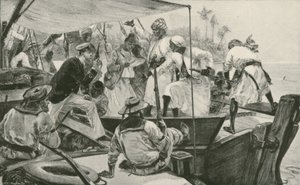 Brittiläinen merivoimien upseeri remontoi arabiorja-dhowa (litho)