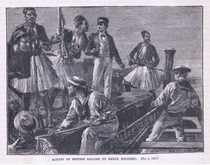 Kreikkalaiset sotilaat pidättivät brittiläiset merimiehet vuonna 1850