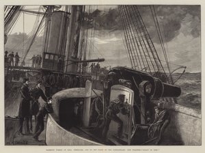 HMS Temerairen Barbette Turret, yksi Dardanellien laivastoista, aseharjoittelu, valmiina ampumaan!