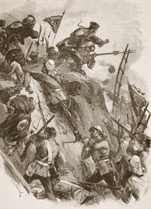 "Rogers pääsi sisään luutnantti Lenonin auttamana", kuvitus teoksesta "Battles of the Nineteenth Century", kirjoittanut Archibald Forbes, G.A. Henty ja majuri Arthur Griffiths
