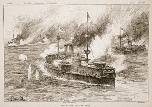 Yalu-joen taistelu, 1894, kuvitus teoksesta "Battles of the Nineteenth Century", kirjoittanut Archibald Forbes, G.A. Henty ja majuri Arthur Griffiths