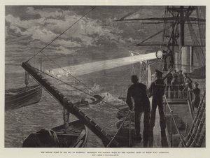 Britannian laivasto Marmoranmerellä etsii torpedoveneitä HMS Agincourtin sähkövalolla tekijältä William Heysham Overend