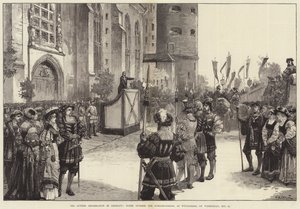Lutherin juhla Saksassa, kohtaus Schloss-Kirchen ulkopuolella, Wittenbergissä keskiviikkona 31. lokakuuta tekijältä William Heysham Overend