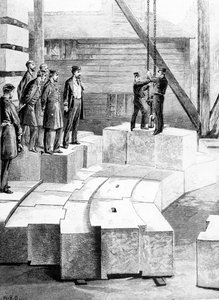 Uusi Eddystonen majakka: The Stone-Cutting Establishment at Oreston, kuvitus The Illustrated London Newsista, 1879