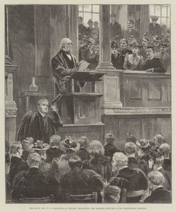 The Right Honorable W E Gladstone Oxfordissa pitämässä Romanes-luennon Sheldonian-teatterissa tekijältä William Heysham Overend