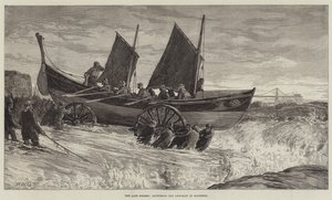 Myöhään myrskyt, pelastusveneen vesillelasku Brightonissa tekijältä William Heysham Overend