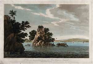 Näkymä eristetystä kalliosta Ganges-joessa Jangerahissa. tekijältä William Hodges