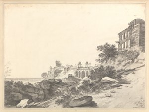 Näkymä Futty Poor Sicrin [Fatehpur Sikri] palatsin ja moskeijan osan raunioille tekijältä William Hodges