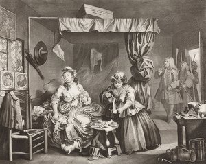 Porton edistyminen / Huoran tie, Arkki 3: Pidätys. 1732 tekijältä William Hogarth