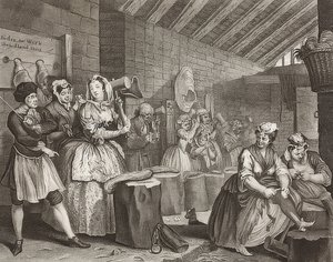 Porton edistyminen / Huoran tie, sivu 4: Im Zuchthaus. 1732 tekijältä William Hogarth