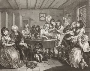 Porton edistyminen / Huoran tie. Arkki 6: Hautajaiset. 1732 tekijältä William Hogarth