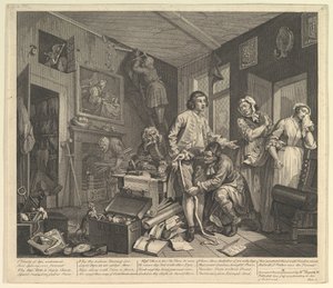 A Rakes Progress, levy 1, 25. kesäkuuta 1735. tekijältä William Hogarth