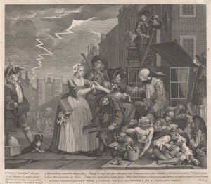 Elostelijan vaiheita, laatta 4: Menee oikeuteen tekijältä William Hogarth