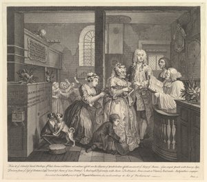 A Rakes Progress, levy 5, 25. kesäkuuta 1735. tekijältä William Hogarth