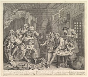 A Rakes Progress, levy 7, 25. kesäkuuta 1735. tekijältä William Hogarth