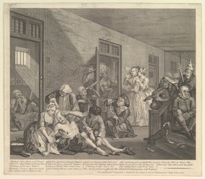 A Rakes Progress, levy 8, 25. kesäkuuta 1735. tekijältä William Hogarth