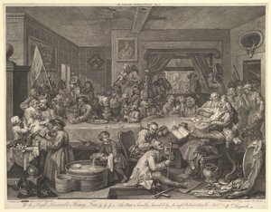 An Election Entertainment, levy I: Four Prints of an Ection, helmikuu 1755. tekijältä William Hogarth