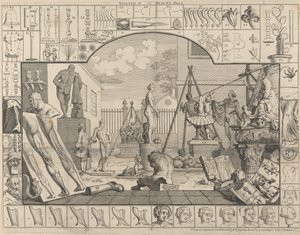 Kauneuden analyysi, taulu I: Kuvanveistäjän piha tekijältä William Hogarth