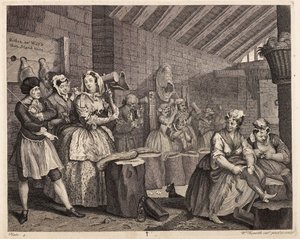 Hampun hakkaaminen Bridewellissä: Ilotytön vaiheita, laatta 4 tekijältä William Hogarth