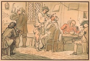 Aamiaiskohtaus elokuvasta The Five Days Peregrination, 1732 tekijältä William Hogarth