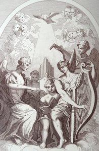 Burleski Kentin alttaritaululla St Clement Danesissa tekijältä William Hogarth
