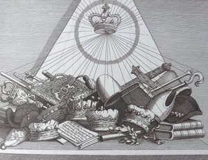 Kruunu, Mitres, Maces jne tekijältä William Hogarth