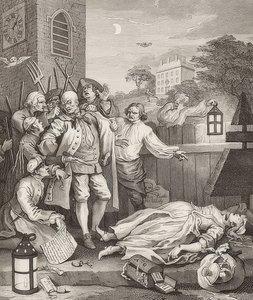 Julmuus täydellisyydessä / Vollendete Grausamkeit. Lähde: Julmuuden neljä vaihetta. 1751 tekijältä William Hogarth