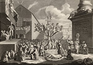 Etelämerta esittävä tunnuskuvio William Hogarthin teoksista, julkaistu 1833 (litografia). tekijältä William Hogarth