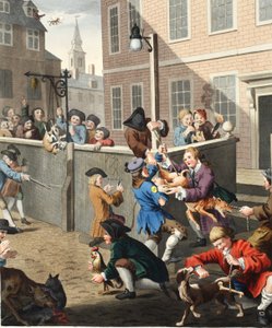 First Stage of Cruelty, kuvitus teoksesta "Hogarth Restored: The Whole Works of kuuluisan William Hogarthin, uudelleenkaivertanut Thomas Cook", pub. 1812 (käsinvärinen kaiverrus) tekijältä William Hogarth