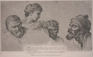 Four Heads from the Raphael Cartoons Hampton Courtissa, n. 1729 (etsaus) tekijältä William Hogarth