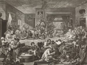 Neljä printtiä vaaleista / Yleisvaalit. Arkki 1: Vaaliviihde. 1755 tekijältä William Hogarth