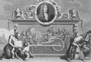 "Hudibrasin" etukappale, mukaan lukien Samuel Butlerin muotokuva, Cosmo Armstrongin kaivertama tekijältä William Hogarth