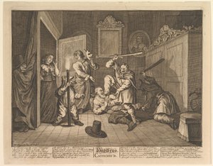 Hudibras katekisoi kaksitoista suurta kuvitusta Samuel Butlers Hudibrasille, levy 9, 1725-68. tekijältä William Hogarth